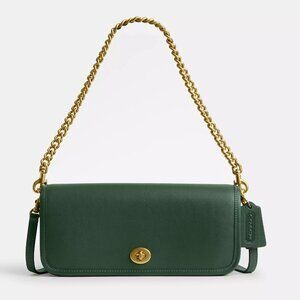 Coach Green Leather Shoulder Bag with Gold Chain